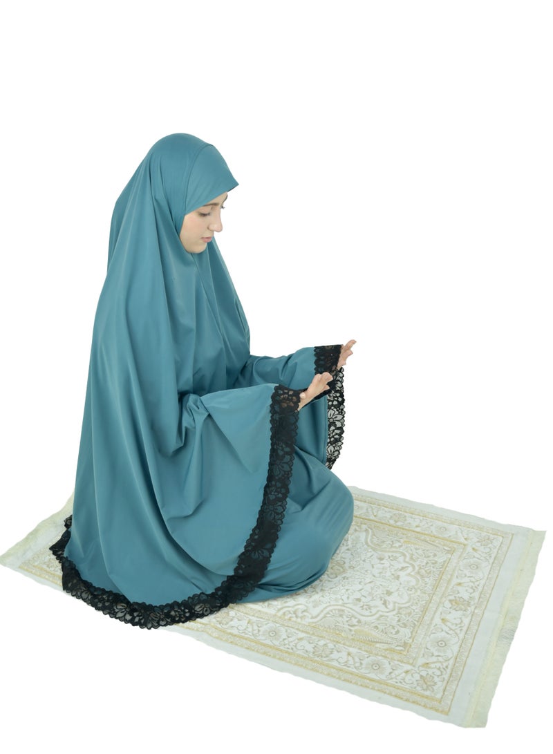 Two Piece Islamic prayer dress women with Lace - Prayer Clothes for Women - Prayer Abaya For women - Jilbab 2 piece, Umrah essentials for women - Prayer set