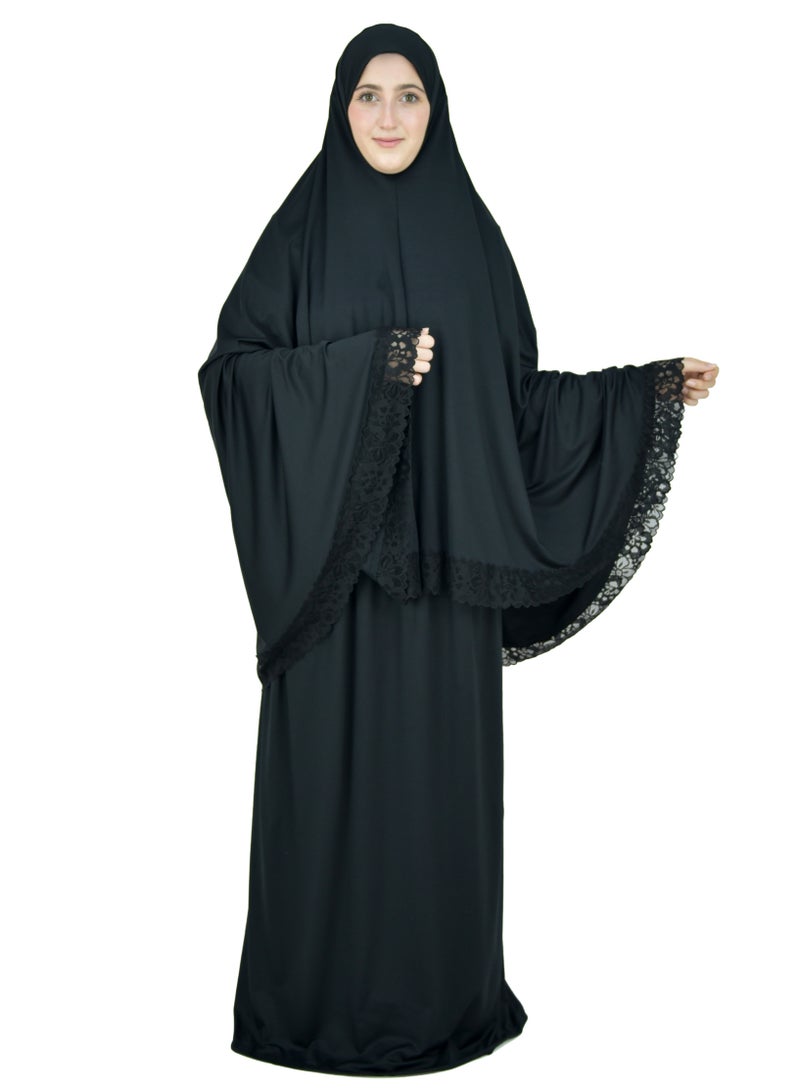 Two Piece Islamic prayer dress women with Lace - Prayer Clothes for Women - Prayer Abaya For women - Jilbab 2 piece, Umrah essentials for women - Prayer set