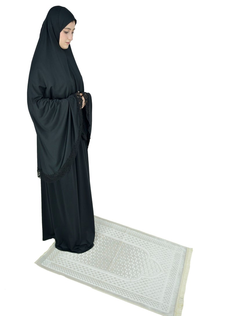 Two Piece Islamic prayer dress women with Lace - Prayer Clothes for Women - Prayer Abaya For women - Jilbab 2 piece, Umrah essentials for women - Prayer set