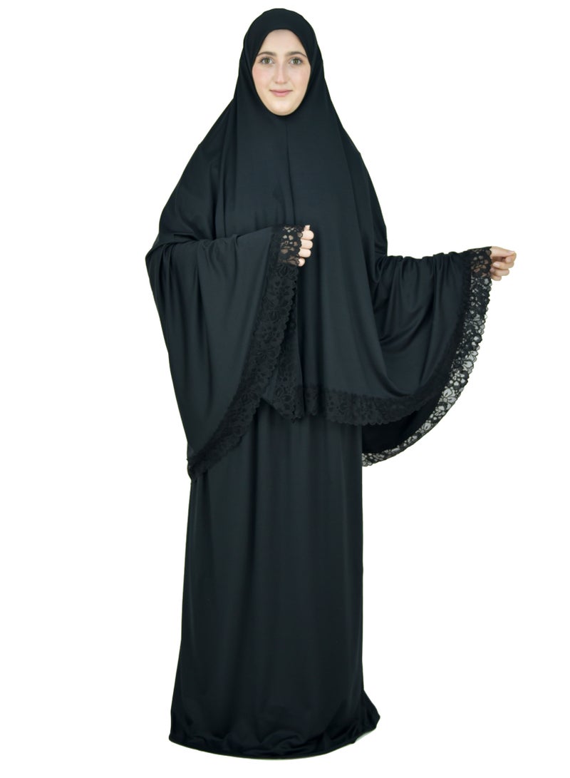 Two Piece Islamic prayer dress women with Lace - Prayer Clothes for Women - Prayer Abaya For women - Jilbab 2 piece, Umrah essentials for women - Prayer set