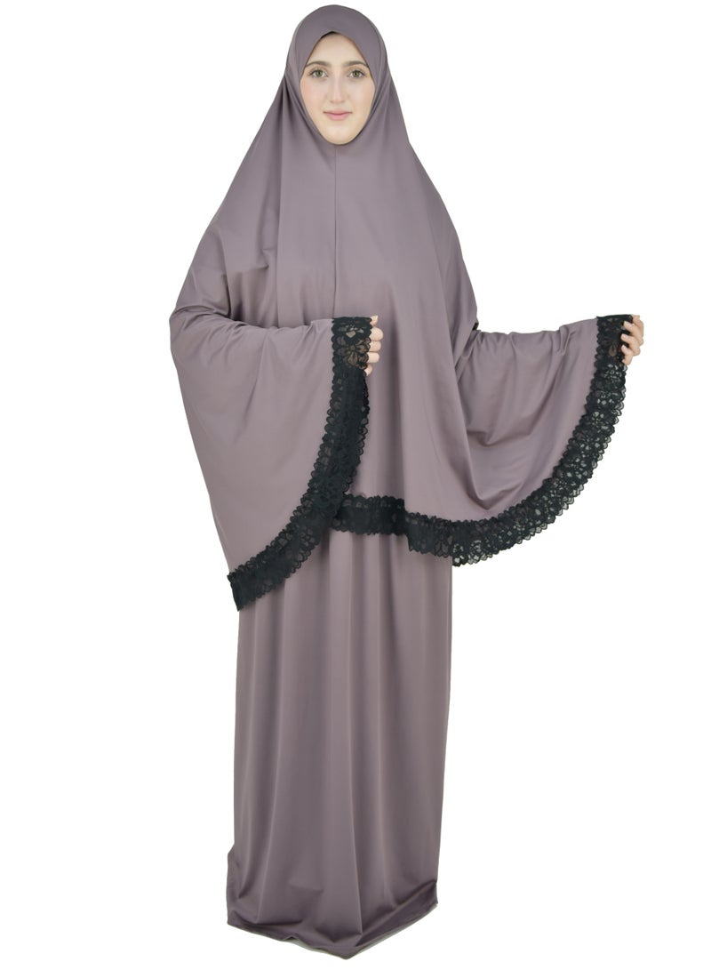 Two Piece Islamic prayer dress women with Lace - Prayer Clothes for Women - Prayer Abaya For women - Jilbab 2 piece, Umrah essentials for women - Prayer set