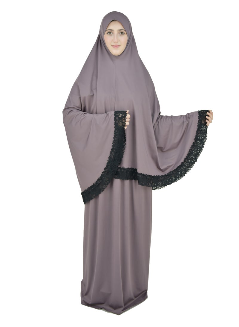 Two Piece Islamic prayer dress women with Lace - Prayer Clothes for Women - Prayer Abaya For women - Jilbab 2 piece, Umrah essentials for women - Prayer set