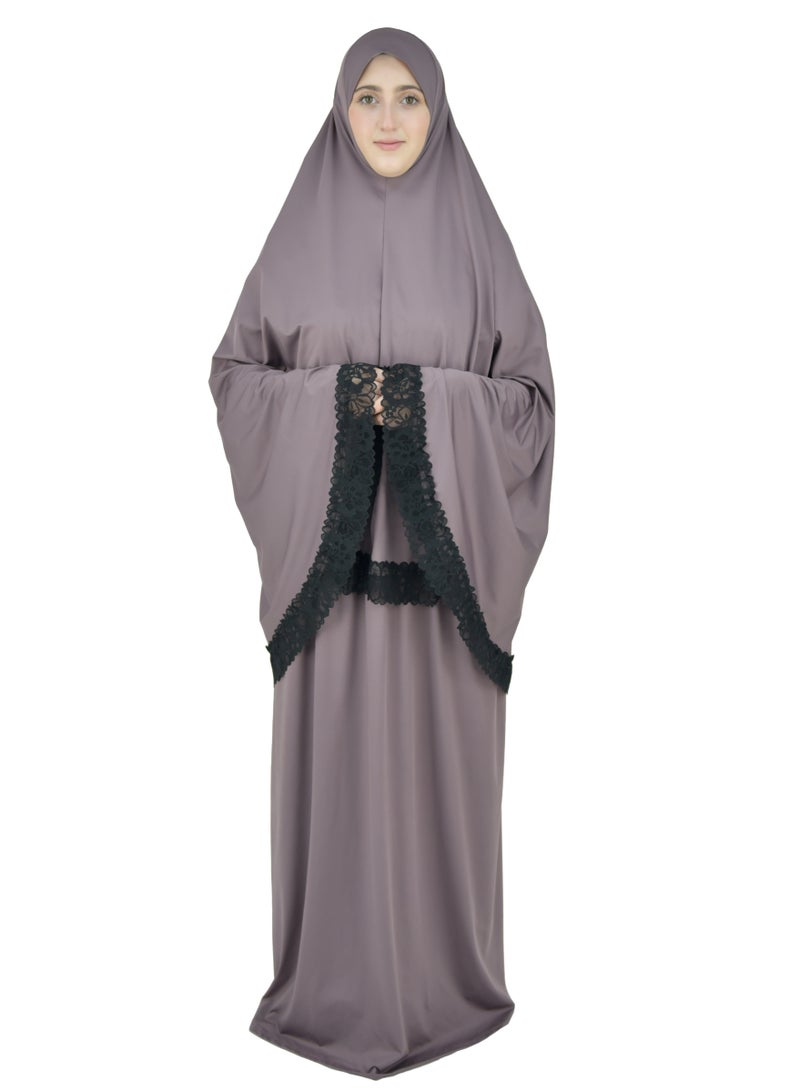 Two Piece Islamic prayer dress women with Lace - Prayer Clothes for Women - Prayer Abaya For women - Jilbab 2 piece, Umrah essentials for women - Prayer set