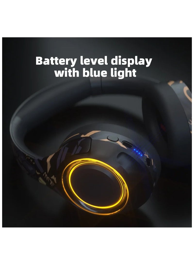 Gaming Headset  Wireless Bluetooth Headphones with Mic RGB Stereo Headset Supports TF Card FM Radio