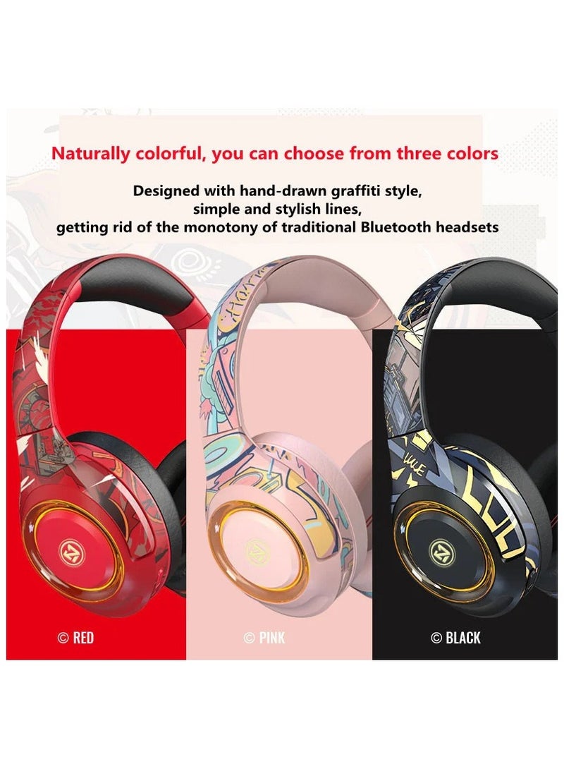 Gaming Headset  Wireless Bluetooth Headphones with Mic RGB Stereo Headset Supports TF Card FM Radio