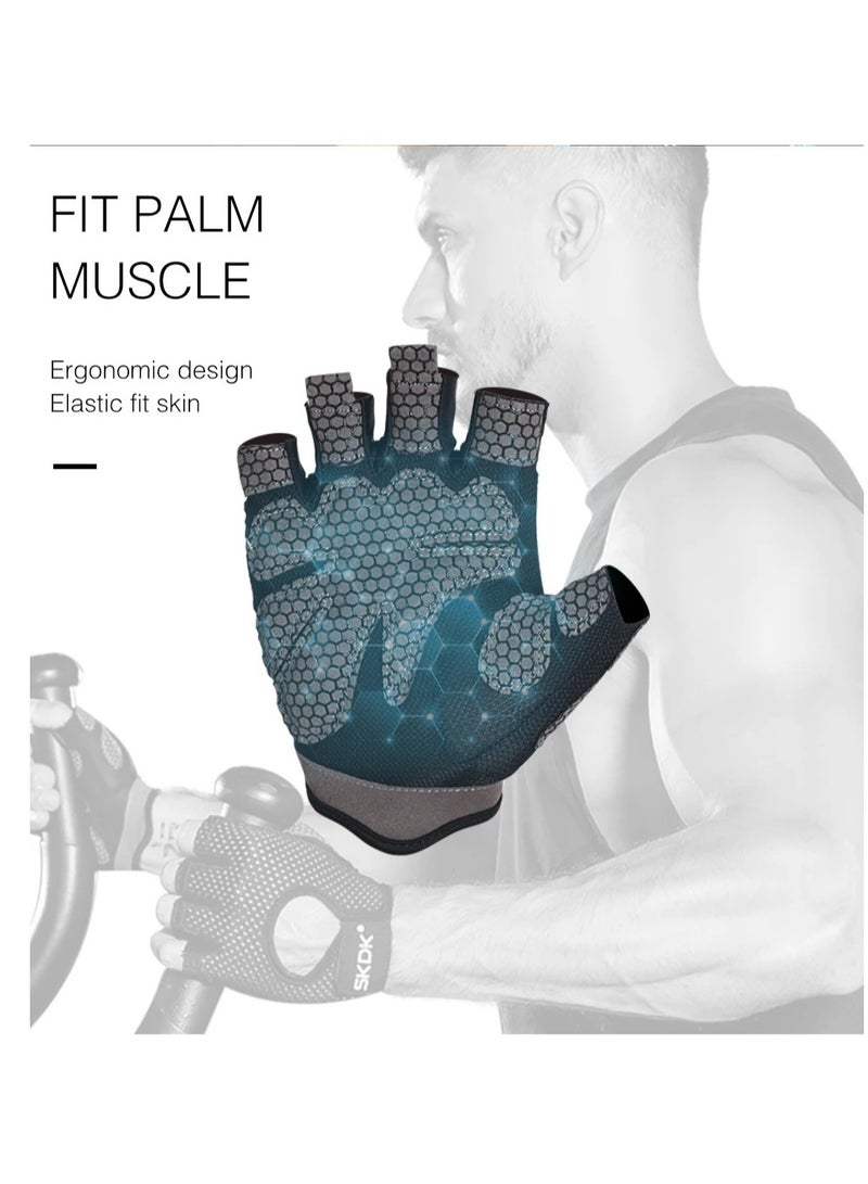 Breathable Exercise Gloves, Flexible Anti Slip Weight Lifting Gloves With Shock Absorbing Foam Pad Palm, Hollow Silicone Palm Training Gloves For Cycling, Bodybuilding, Gym Workout, (Size L, Black)