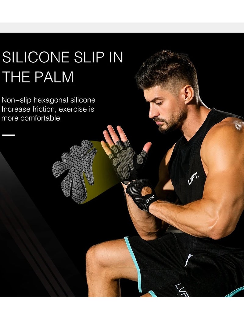 Breathable Exercise Gloves, Flexible Anti Slip Weight Lifting Gloves With Shock Absorbing Foam Pad Palm, Hollow Silicone Palm Training Gloves For Cycling, Bodybuilding, Gym Workout, (Size M, Black)