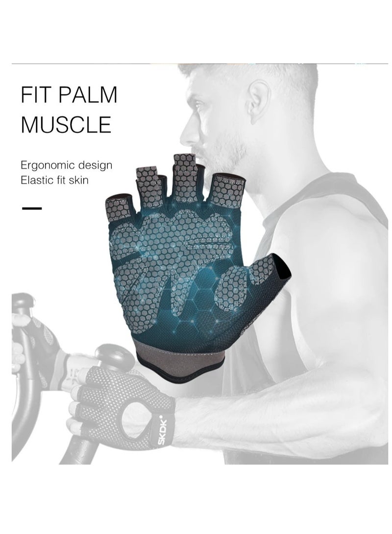 Breathable Exercise Gloves, Flexible Anti Slip Weight Lifting Gloves With Shock Absorbing Foam Pad Palm, Hollow Silicone Palm Training Gloves For Cycling, Bodybuilding, Gym Workout, (Size M, Black)
