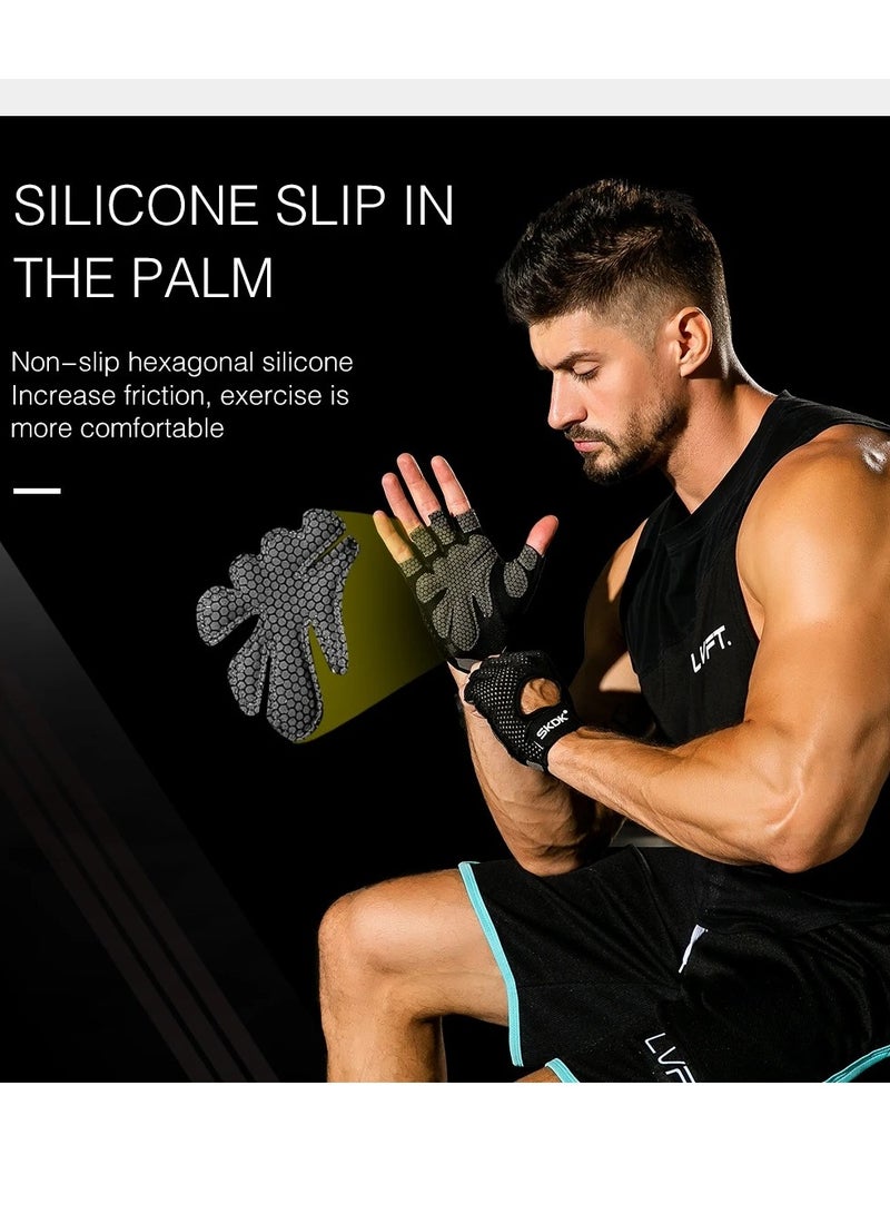 Breathable Exercise Gloves, Flexible Anti Slip Weight Lifting Gloves With Shock Absorbing Foam Pad Palm, Hollow Silicone Palm Training Gloves For Cycling, Bodybuilding, Gym Workout, (Size S, Black)