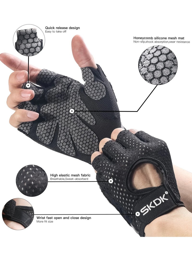 Breathable Exercise Gloves, Flexible Anti Slip Weight Lifting Gloves With Shock Absorbing Foam Pad Palm, Hollow Silicone Palm Training Gloves For Cycling, Bodybuilding, Gym Workout, (Size S, Black)