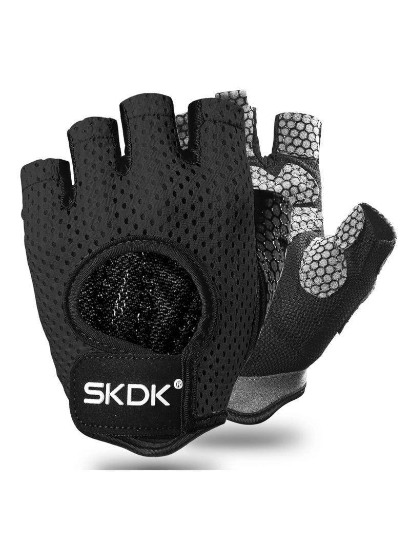Breathable Exercise Gloves, Flexible Anti Slip Weight Lifting Gloves With Shock Absorbing Foam Pad Palm, Hollow Silicone Palm Training Gloves For Cycling, Bodybuilding, Gym Workout, (Size S, Black)