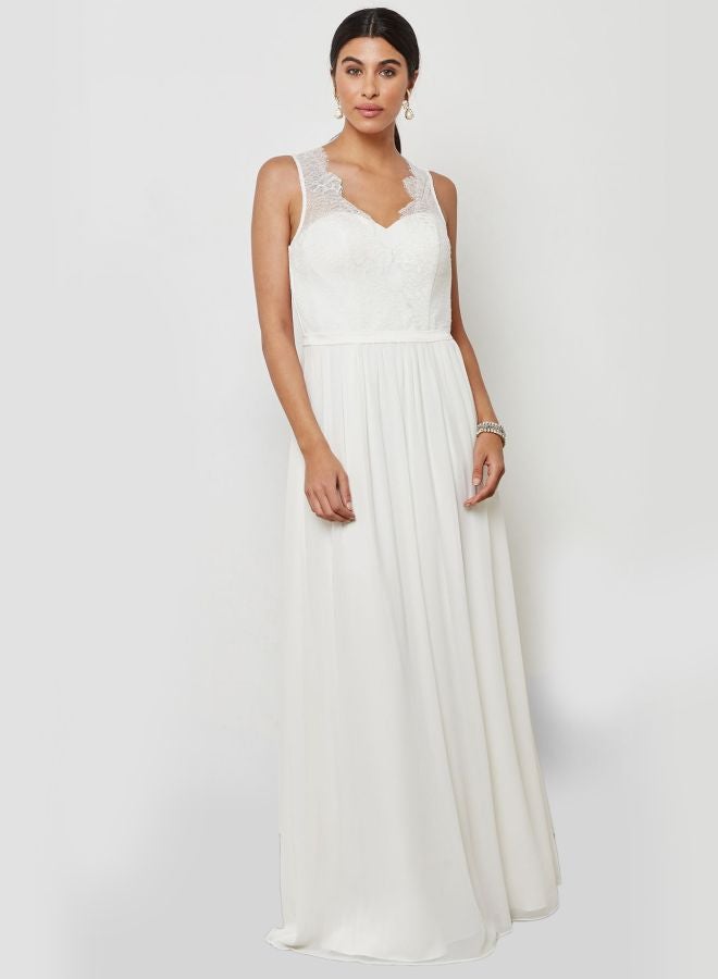 Lace Detail Bridal Maxi Dress White