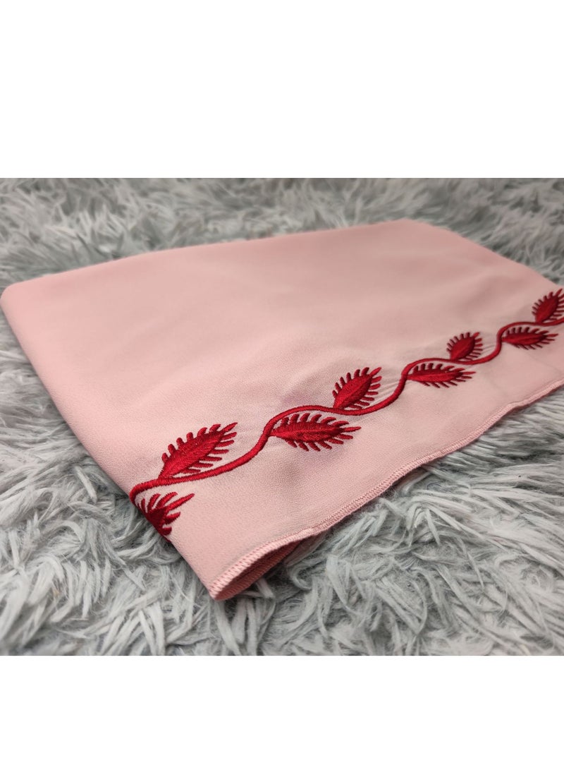 Fashion Chiffon Floral Embroidered Abaya With Hijab Pink Color
