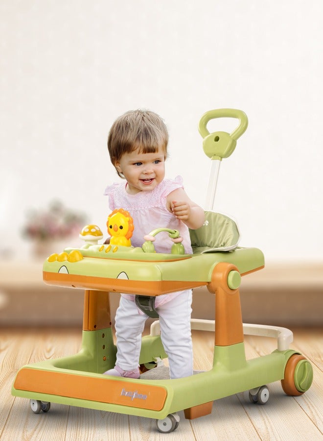 3 In 1 Zeni Baby Activity Kids Walker With Parental Push Handle And 3 Height Adjustable, Tray And Musical Toy Bar, 6 - 18 Months, Boy/Girl, Green