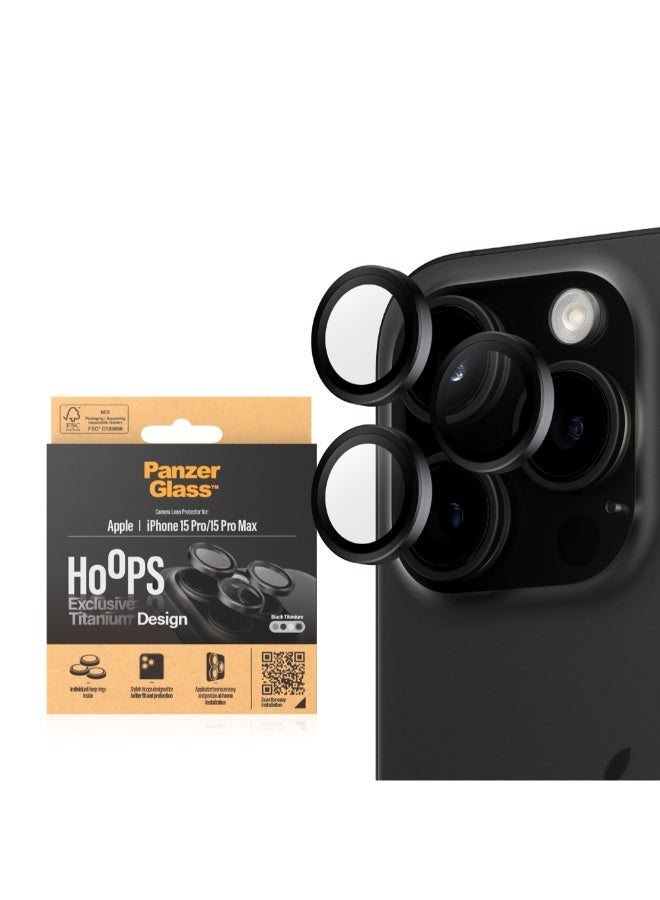 Hoops Camera Lens Protector for Apple iPhone 15 Pro / 15 Pro Max  - Shock Resistant, Scratch Resistant, Anti-Fingerprint, Zero Picture Distortion, Easy Install - Black Titanium