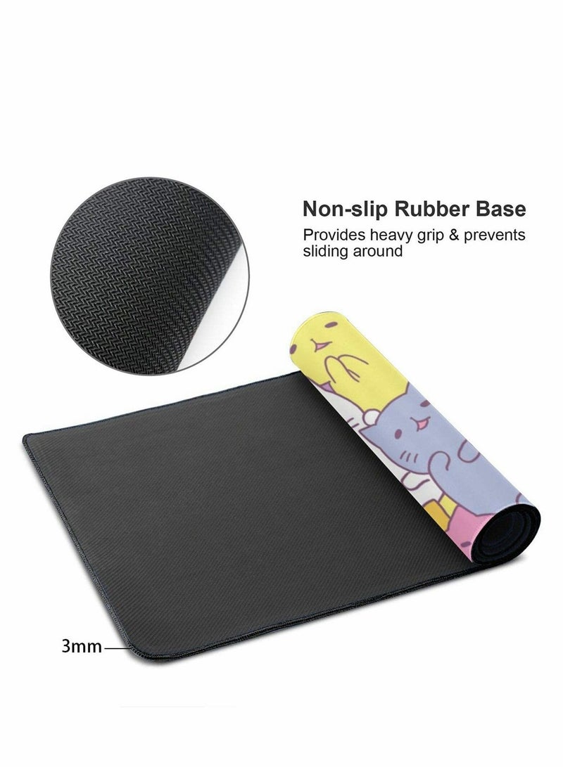 Cute Cat Gaming Mouse Pad XL, Extended Large Mouse Mat Desk Pad, Stitched Edges Mousepad, Long Non-Slip Rubber Base Mice Pad, 31.5 X 11.8 Inch