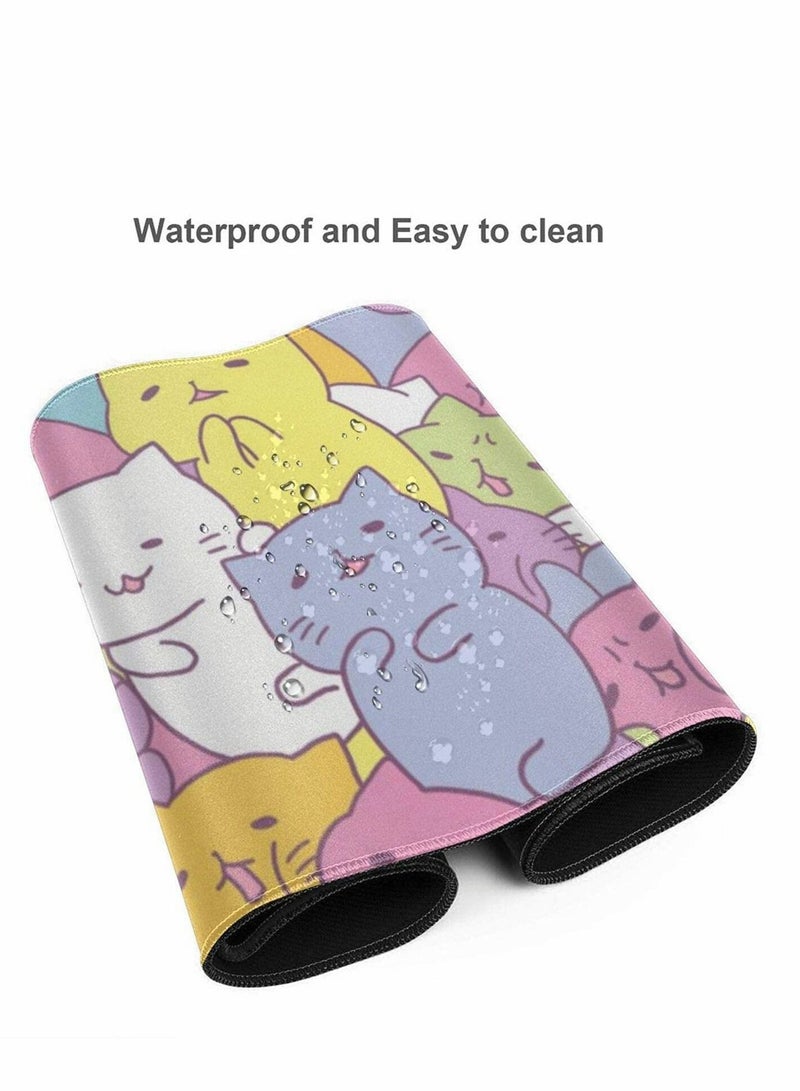 Cute Cat Gaming Mouse Pad XL, Extended Large Mouse Mat Desk Pad, Stitched Edges Mousepad, Long Non-Slip Rubber Base Mice Pad, 31.5 X 11.8 Inch