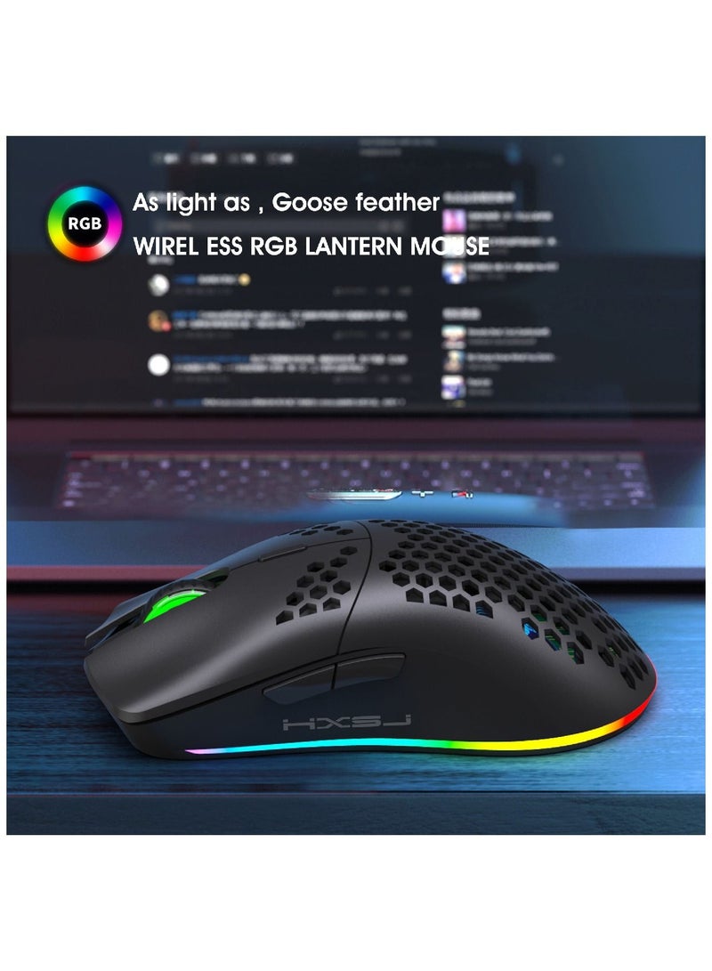 Rechargeable Wireless Honeycomb Gaming Mouse Lightweight with 3200 Dpi Rgb Rainbow Backlit Black