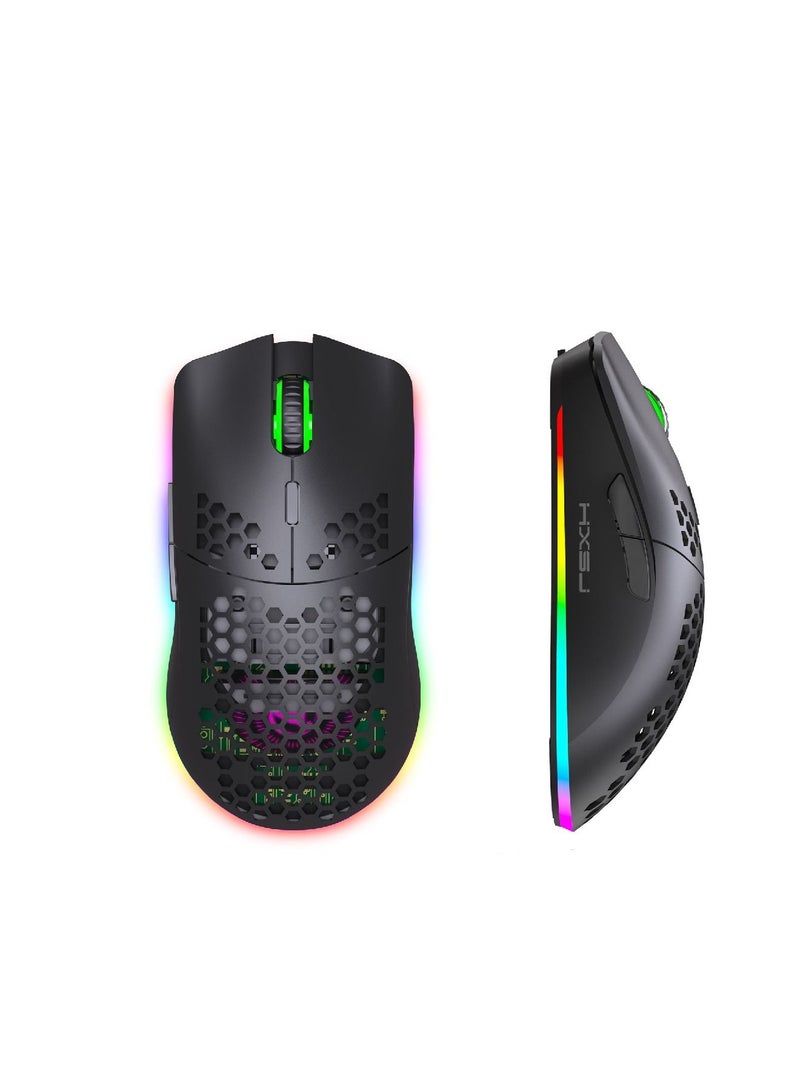 Rechargeable Wireless Honeycomb Gaming Mouse Lightweight with 3200 Dpi Rgb Rainbow Backlit Black