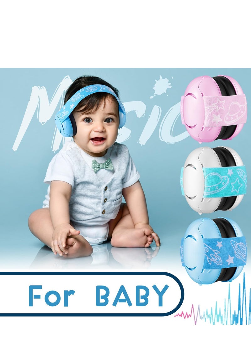 3Pcs Kids Ear Protection for Noise Reduction Cancelling Ear with Adjustable Headband Noise Hearing Protection Ear (Blue, White, Pink)