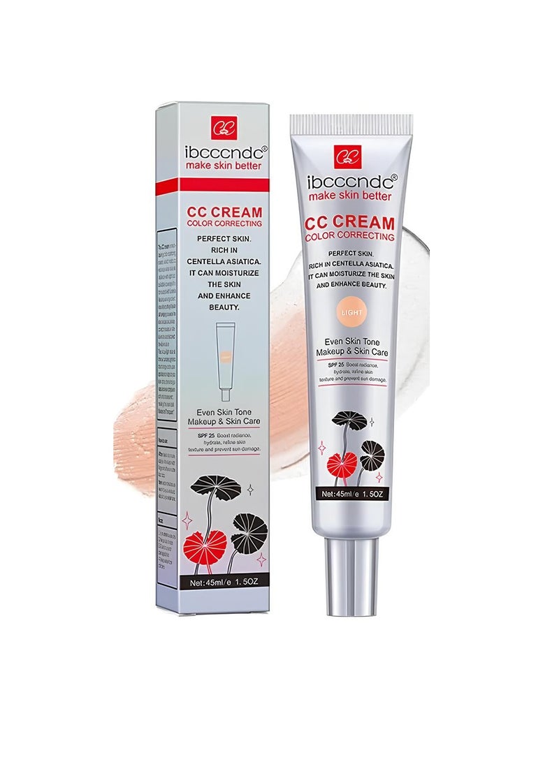 Color Correcting CC Cream, Hydrating CC Cream Foundation With Centella Asiatica, Multi Purpose Skin Tone Adjusting CC Cream Concealer, Pre-makeup Primer Brightening For Mature Skin, (Light)