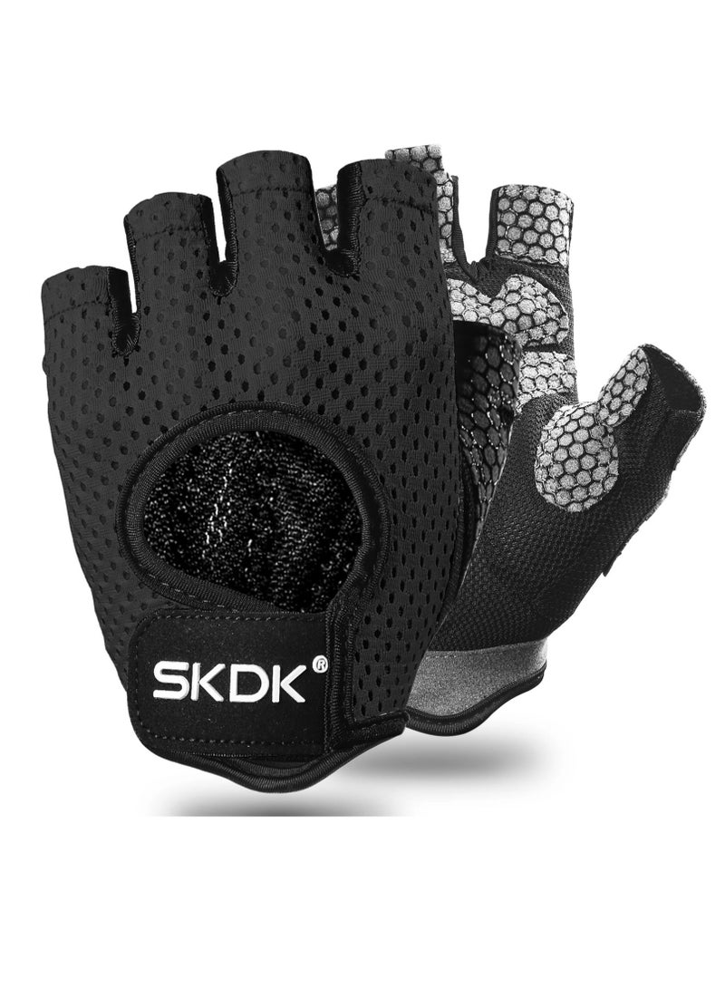Breathable Exercise Gloves, Flexible Anti Slip Weight Lifting Gloves With Shock Absorbing Foam Pad Palm, Hollow Silicone Palm Training Gloves For Cycling, Bodybuilding, Gym Workout, (Size XL, Black)