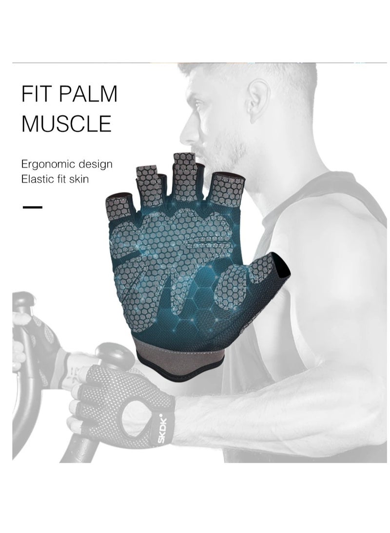 Breathable Exercise Gloves, Flexible Anti Slip Weight Lifting Gloves With Shock Absorbing Foam Pad Palm, Hollow Silicone Palm Training Gloves For Cycling, Bodybuilding, Gym Workout, (Size XL, Black)