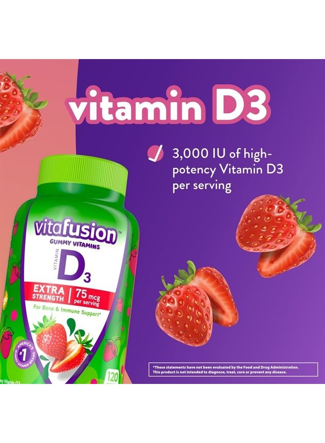 vitafusion Extra Strength Vitamin D3 Gummy, Strawberry Flavored Bone and Immune System Support (1) 120 Count