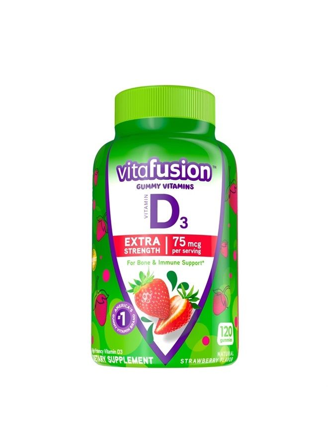 vitafusion Extra Strength Vitamin D3 Gummy, Strawberry Flavored Bone and Immune System Support (1) 120 Count