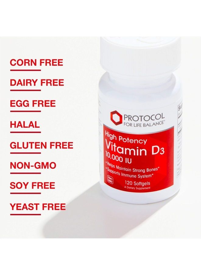 Protocol Vitamin D3 10,000 IU - Immune Support, Healthy Bones and Teeth - 120 Softgels