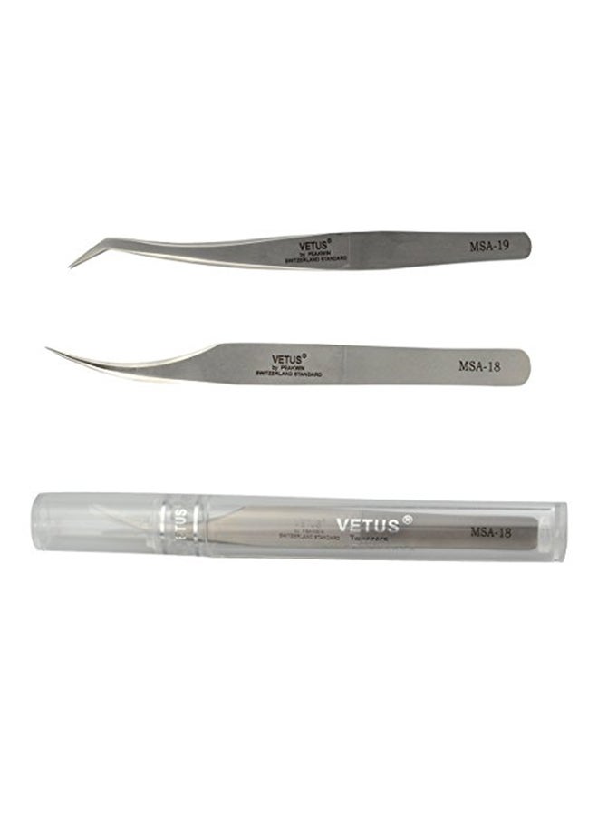 2-Piece Eyelash Tweezer With Superior Case Set Silver