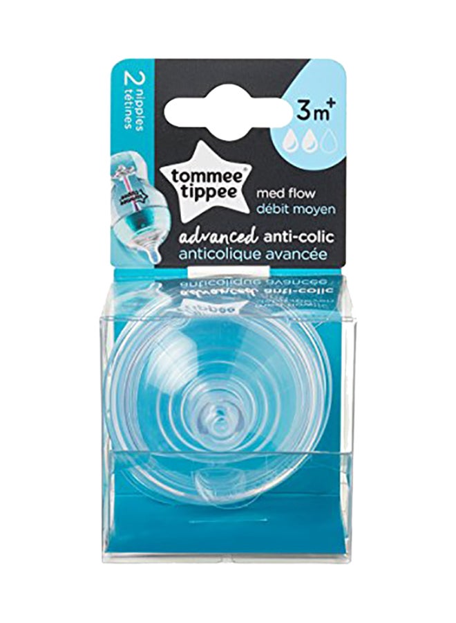 Advanced Anti-Colic Medium Flow Nipple, 3+ Months, Pack Of 2 - Clear