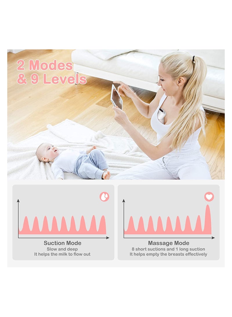 Pack Of 2 Portable Rechargeable Electric Hands Free Wearable Breast Pump With Milk Bag With 2 Modes 9 Levels LCD Display White