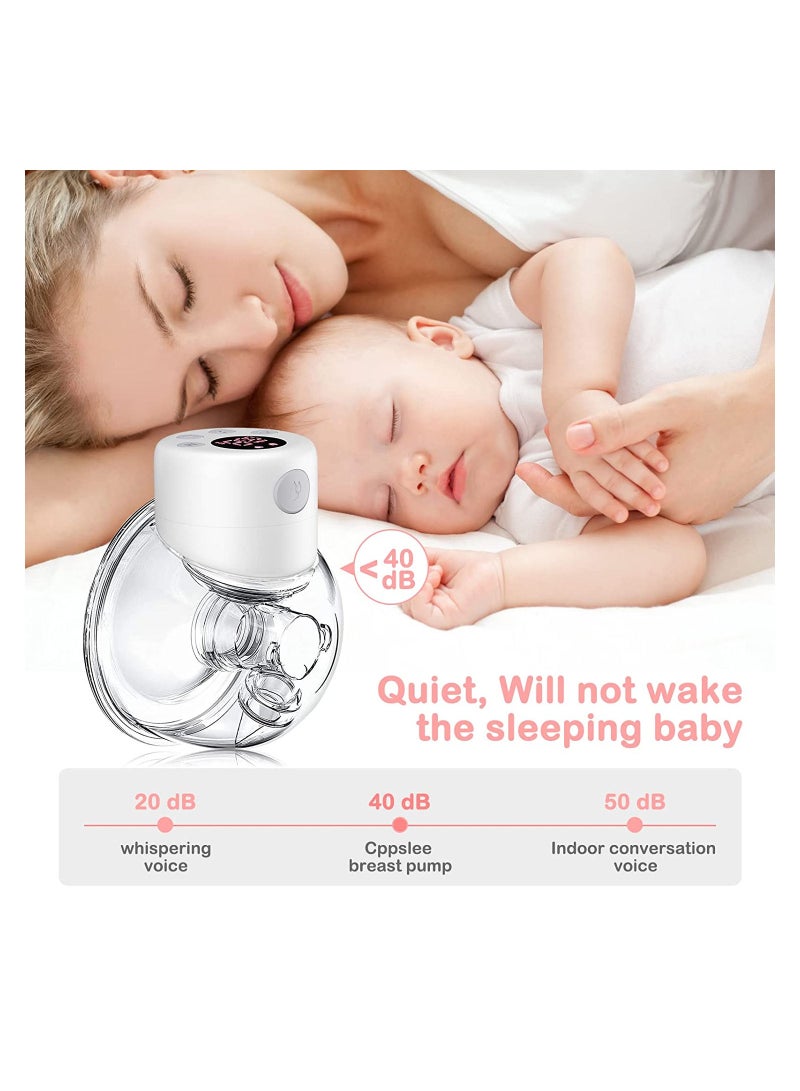 Pack Of 2 Portable Rechargeable Electric Hands Free Wearable Breast Pump With Milk Bag With 2 Modes 9 Levels LCD Display White