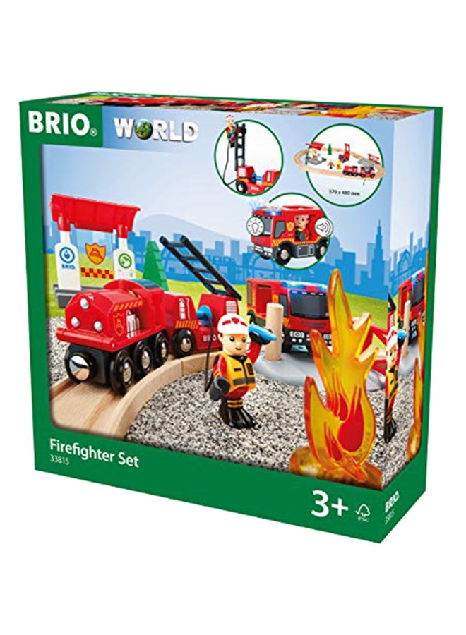 BRIO 33815 Rescue Firefighter Set | 18 Piece Train Toy with a Fire Truck, Accessories and Wooden Tracks for Ages 3 and Up