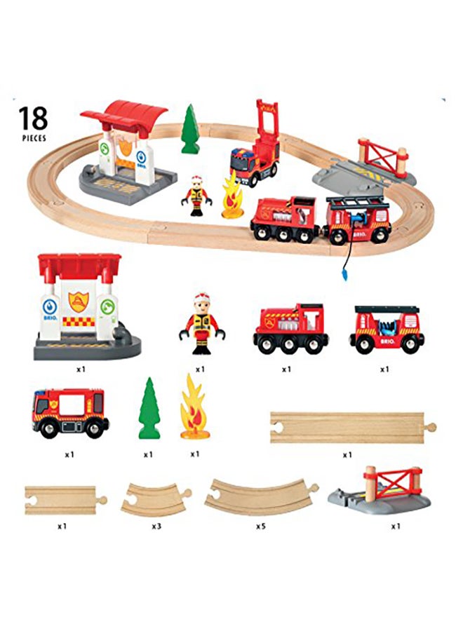 BRIO 33815 Rescue Firefighter Set | 18 Piece Train Toy with a Fire Truck, Accessories and Wooden Tracks for Ages 3 and Up