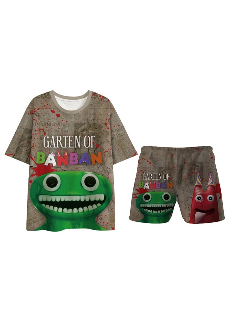 Cartoon class's garden 3D digital printing personalized breathable T-shirt shorts set