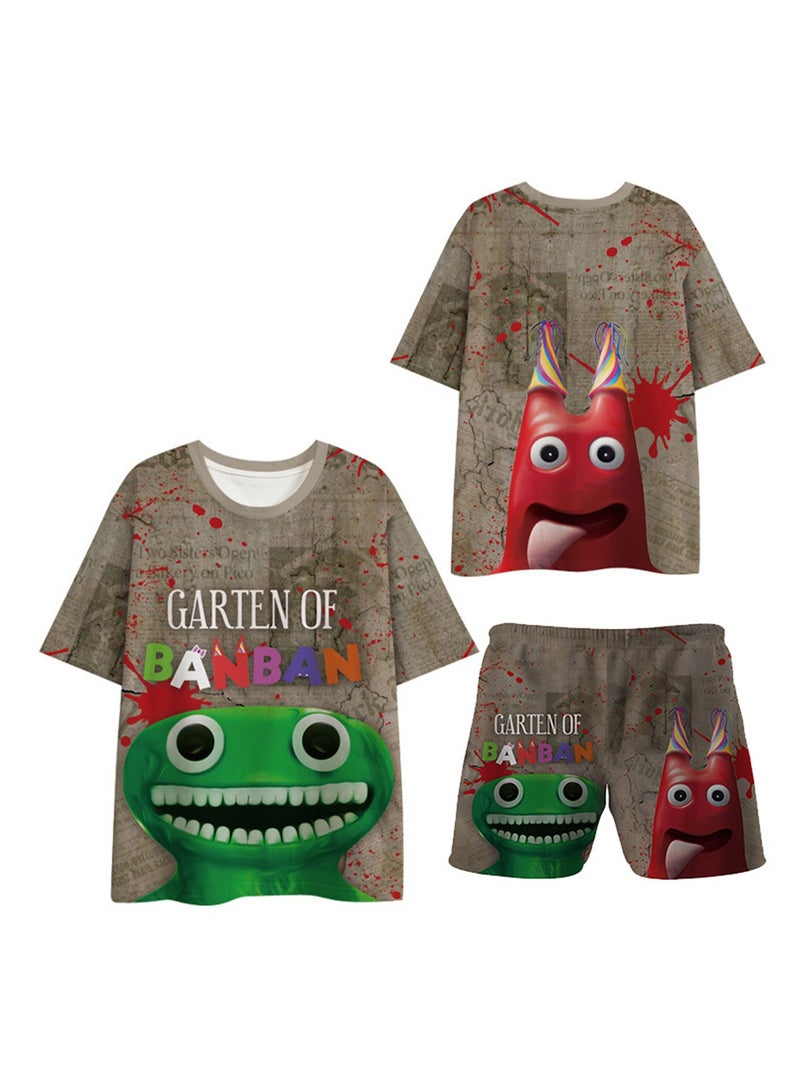 Cartoon class's garden 3D digital printing personalized breathable T-shirt shorts set