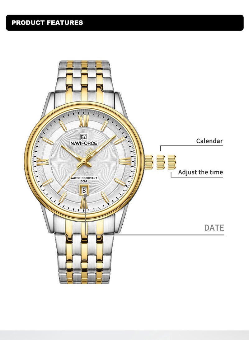 Stainless Steel Elegant Design Casual Quartz Couple Wrist Watch For Men & Women NF8040 S/G/W