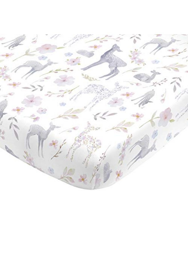 Floral Deer Nursery Mini Crib Fitted Sheet