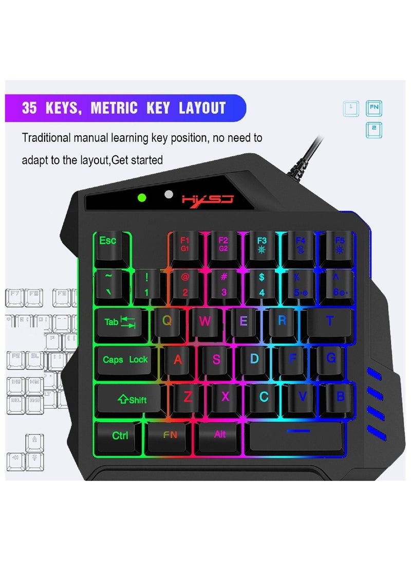 V500 35 Keys Colorful Mixed Light Gaming One-handed Keyboard