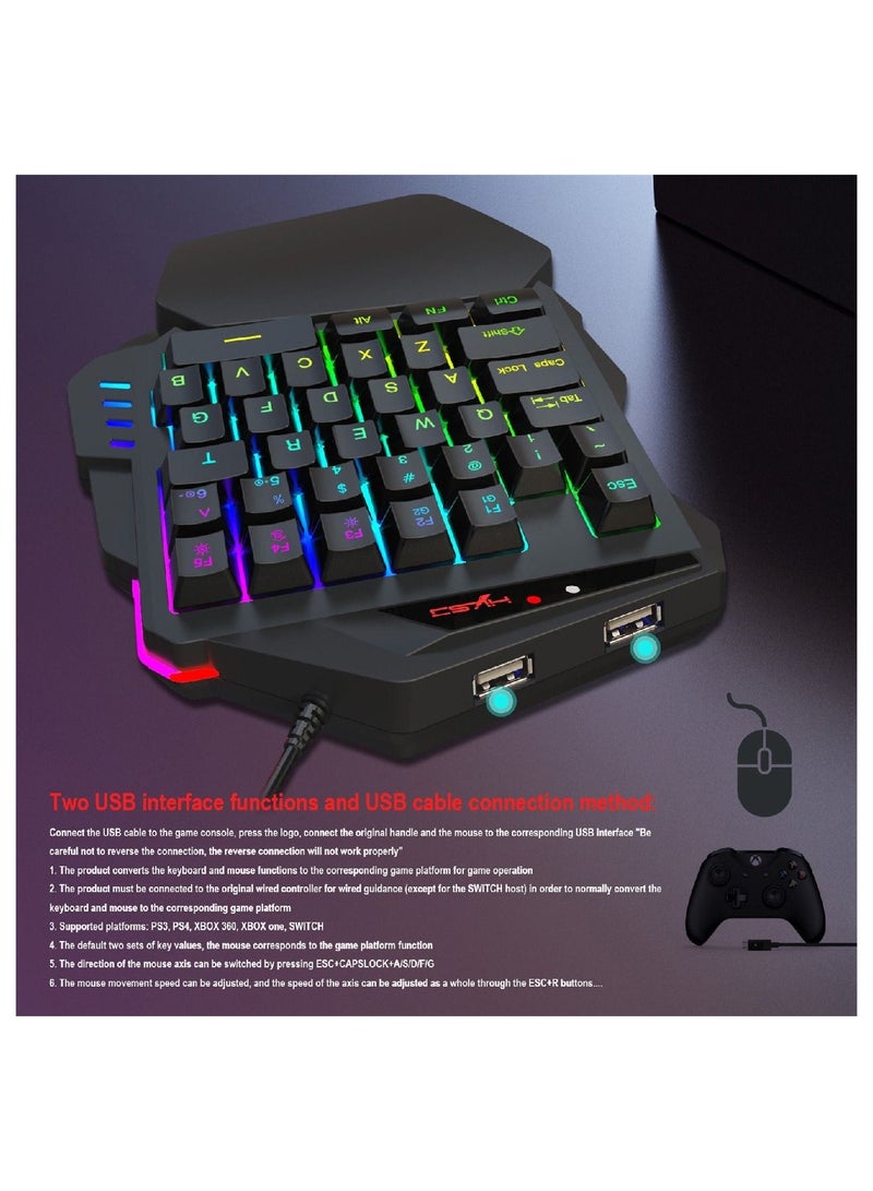 V500 35 Keys Colorful Mixed Light Gaming One-handed Keyboard