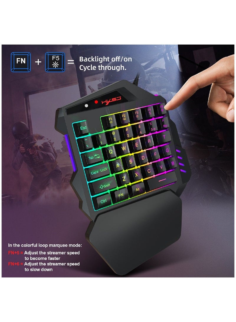 V500 35 Keys Colorful Mixed Light Gaming One-handed Keyboard