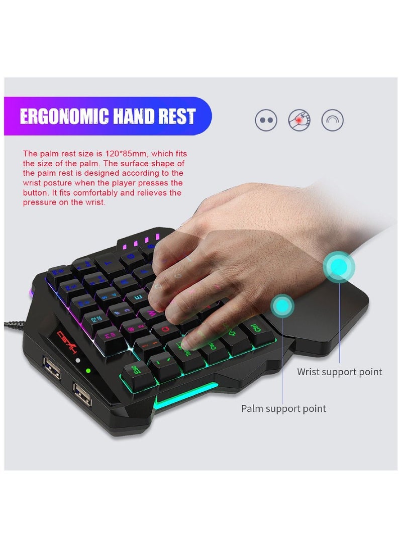 V500 35 Keys Colorful Mixed Light Gaming One-handed Keyboard