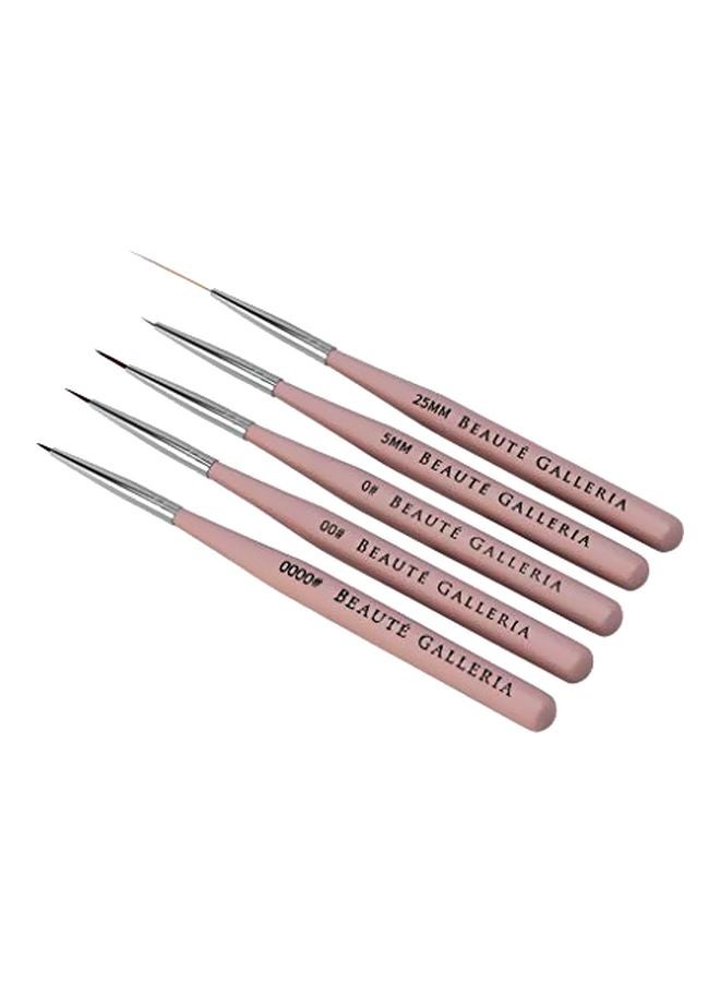 5-Piece Nail Art Liner Brush Set Pink/Silver