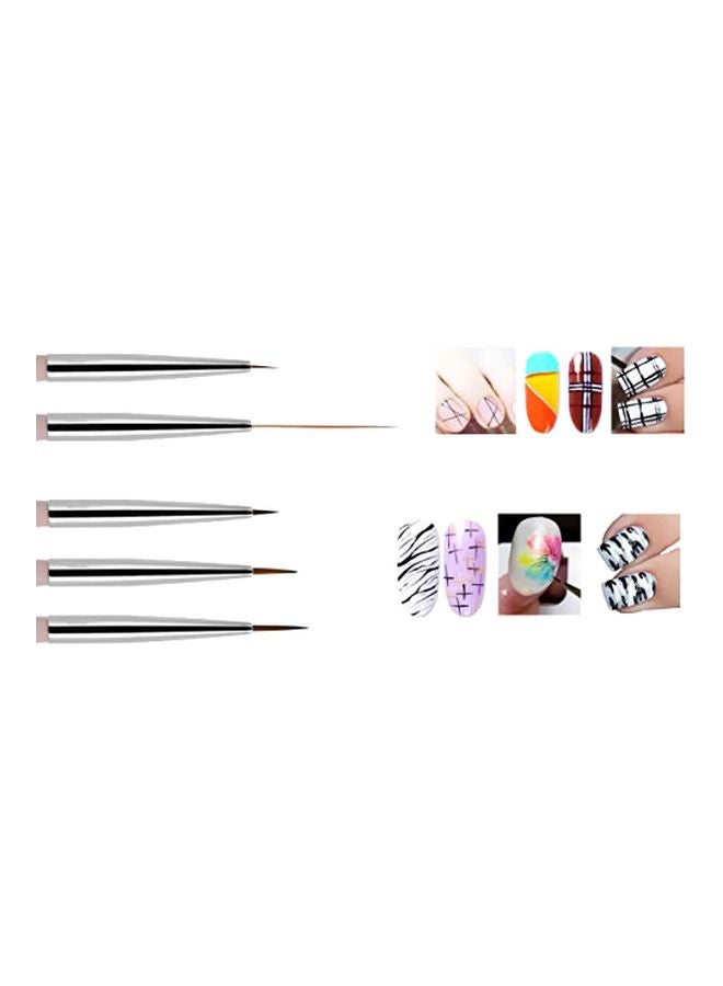 5-Piece Nail Art Liner Brush Set Pink/Silver