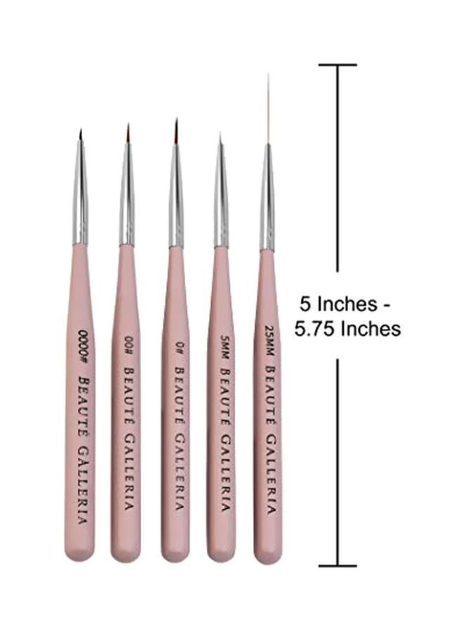 5-Piece Nail Art Liner Brush Set Pink/Silver