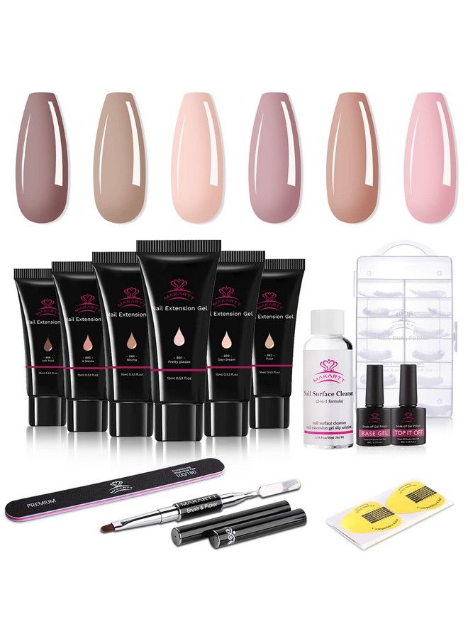 Poly Nail Gel Kit 6 Nude Colors 15Ml Fall Color Nail Extension Gel Kit With Slip Solution Base Top Coatbuilder Nail Gel Allinone Hard Gel Starter Kit For Nail Art Design French Manicure