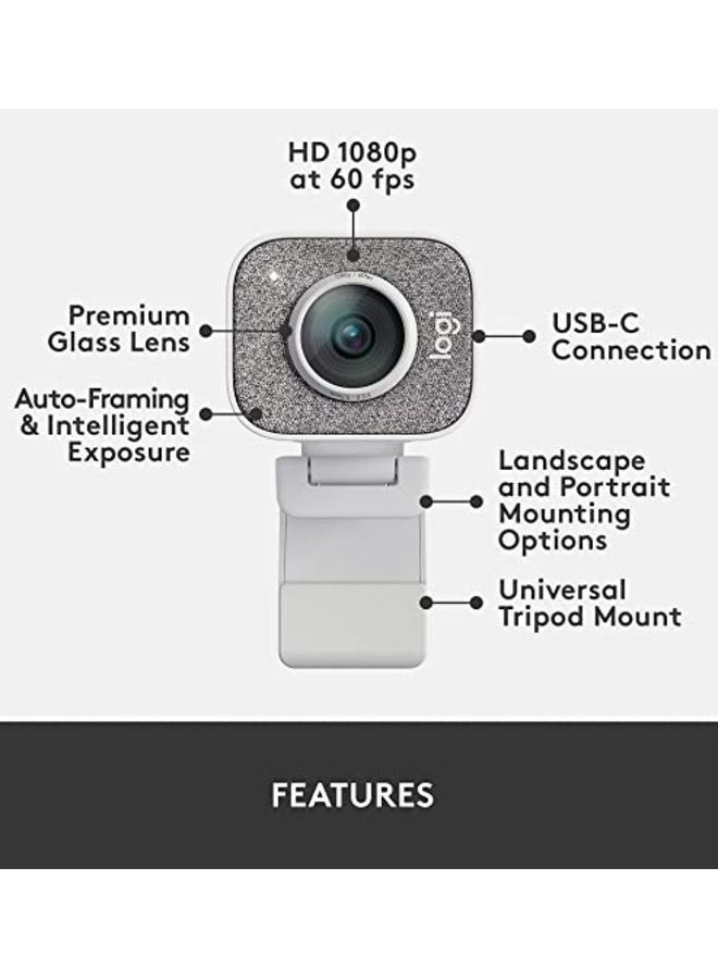 Creators Streamcam Premium Webcam For Streaming And Video Content Creation Full Hd 1080P 60 Fps Premium Glass Lens Smart Autofocus Usb Connection For Pc Mac White