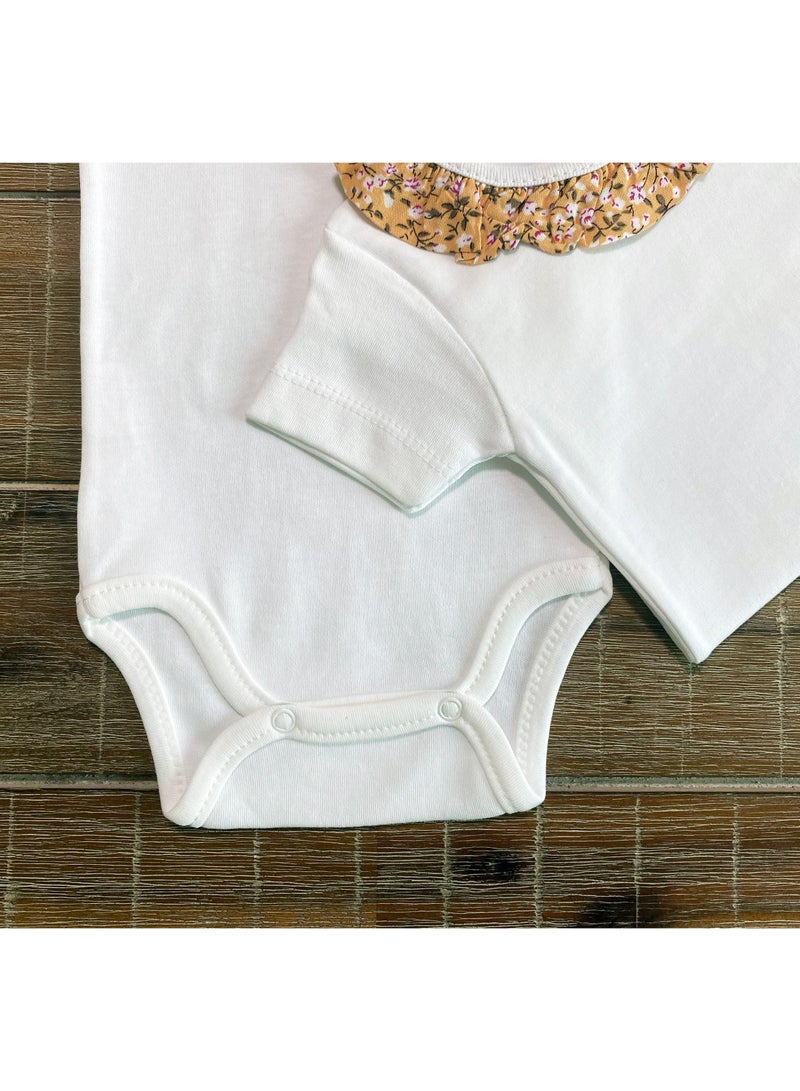 Baby Girl Short Sleeves Bodysuit Ruffle Neck Model Onesie Set (Pack of 2)multi-colors